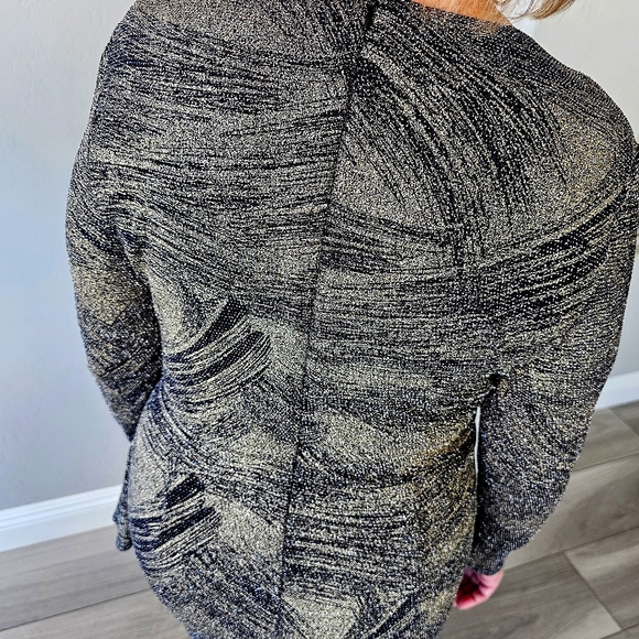 👗London Times NWT Gold & Black V Neck Faux-Wrap Long Sleeve Dress 8P (Petite)💥 - Picture 11 of 15